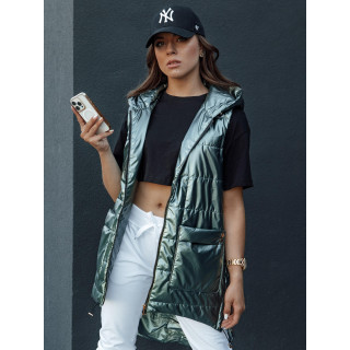 Zöld hosszú női mellény foltvarróval