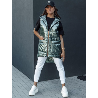 Zöld hosszú női mellény foltvarróval