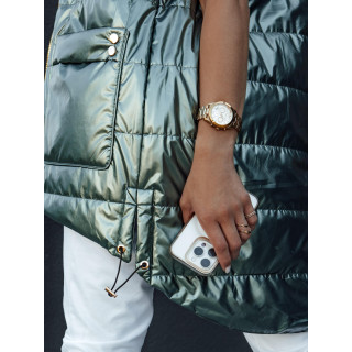 Zöld hosszú női mellény foltvarróval