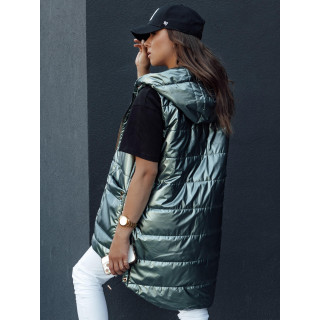 Zöld hosszú női mellény foltvarróval