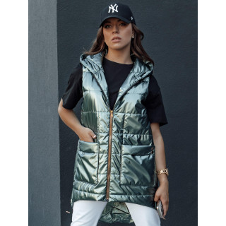 Zöld hosszú női mellény foltvarróval