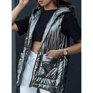 Hosszú, sötétszürke női mellény