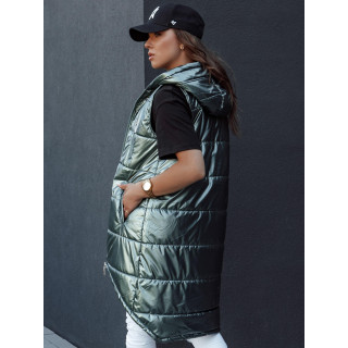 Aszimmetrikus sötétzöld női mellény