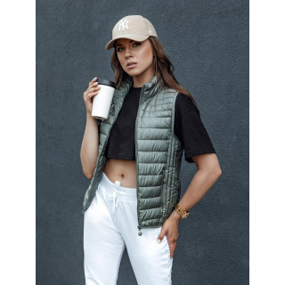 Rövid női mellény zöld színben