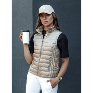 Női rövid bézs mellény állógallérral