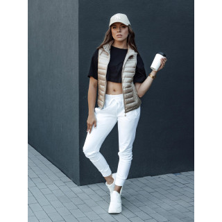 Női rövid bézs mellény állógallérral