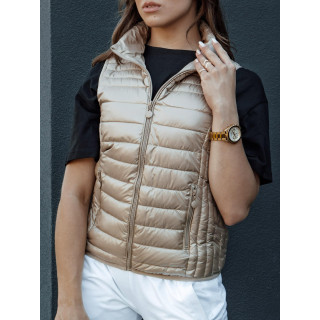 Női rövid bézs mellény állógallérral