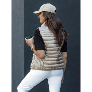 Női rövid bézs mellény állógallérral