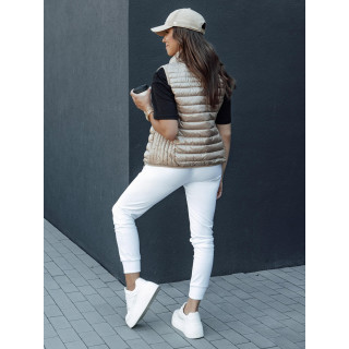 Női rövid bézs mellény állógallérral