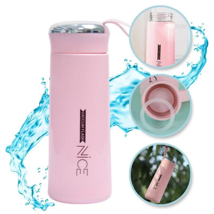 Rózsaszín NICE kulacs fogantyúval - 400 ml