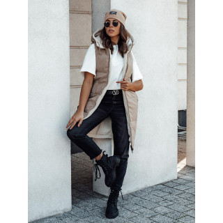 Hosszú női mellény bézs színben