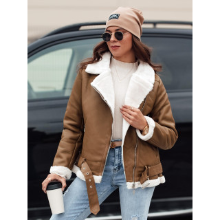 Női bőrkabát barna szőrmével