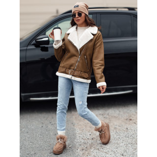 Női bőrkabát barna szőrmével