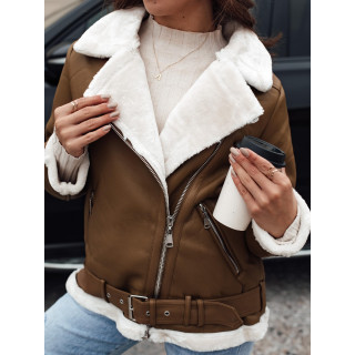 Női bőrkabát barna szőrmével