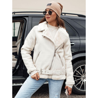 Női fehér bőrkabát bundával