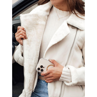 Női fehér bőrkabát bundával