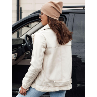 Női fehér bőrkabát bundával