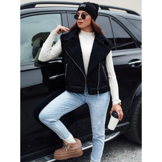 Női fekete velúr mellény bundával