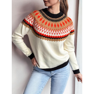 Bézs színű női pulóver MY2378 mintával