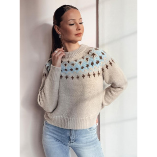 Női bézs pulóver skandináv mintával MY2349