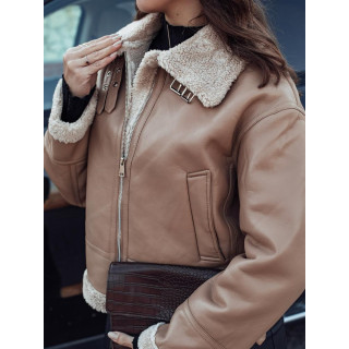 Khaki színű női bőrdzseki szőrmével TY4757