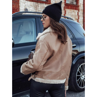 Khaki színű női bőrdzseki szőrmével TY4757