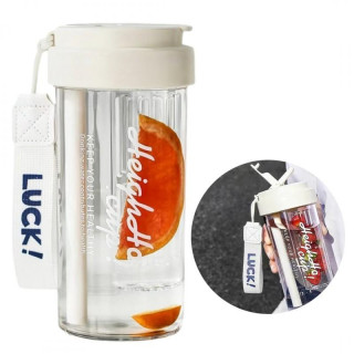 Fehér vizes palack kosárral és szívószállal - 600 ml