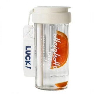 Fehér vizes palack kosárral és szívószállal - 600 ml