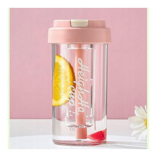 Rózsaszín kulacs kosárral és szívószállal - 600 ml