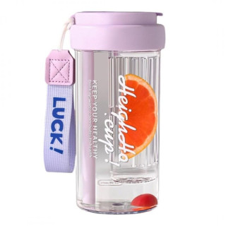 Lila vizes palack kosárral és szívószállal - 600 ml