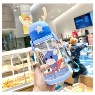 Gyermek kék vizes palack szívószállal - 600 ml