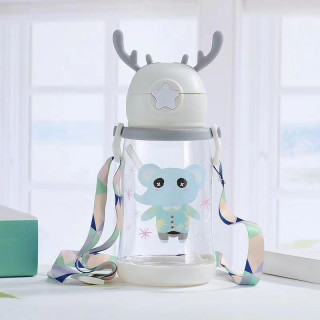 Gyermek fehér vizes palack szívószállal - 600 ml