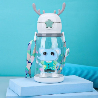 Gyermek fehér vizes palack szívószállal - 600 ml