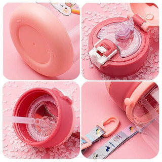 Gyermek fehér vizes palack szívószállal - 600 ml