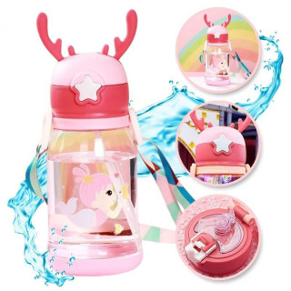 Rózsaszín gyerek kulacs szívószállal - 600 ml