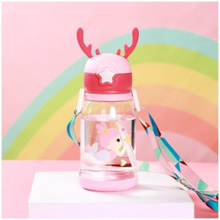 Rózsaszín gyerek kulacs szívószállal - 600 ml