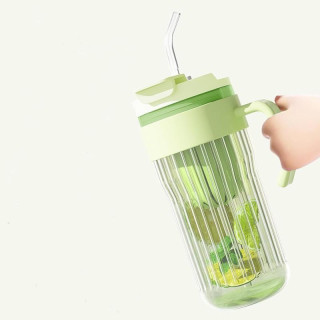 Lila bordás üvegpohár szűrővel és szívószállal - 550 ml