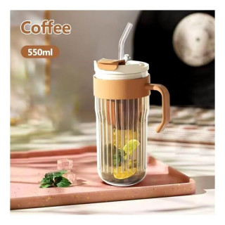 Barna üvegpohár szűrővel és szívószállal - 550 ml