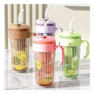 Barna üvegpohár szűrővel és szívószállal - 550 ml