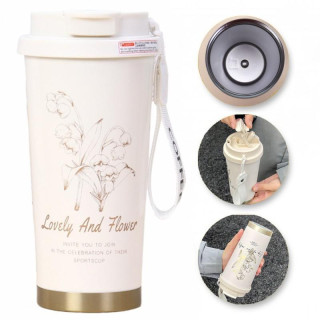 Termosz bögre kifolyóval - 550 ml krémszínű