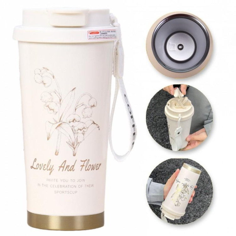 Termosz bögre kifolyóval - 550 ml krémszínű