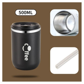 Termosz bögre szívószállal - 500 ml fekete színben