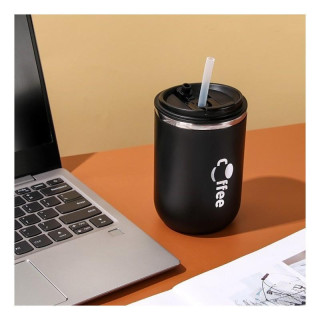 Termosz bögre szívószállal - 500 ml fekete színben