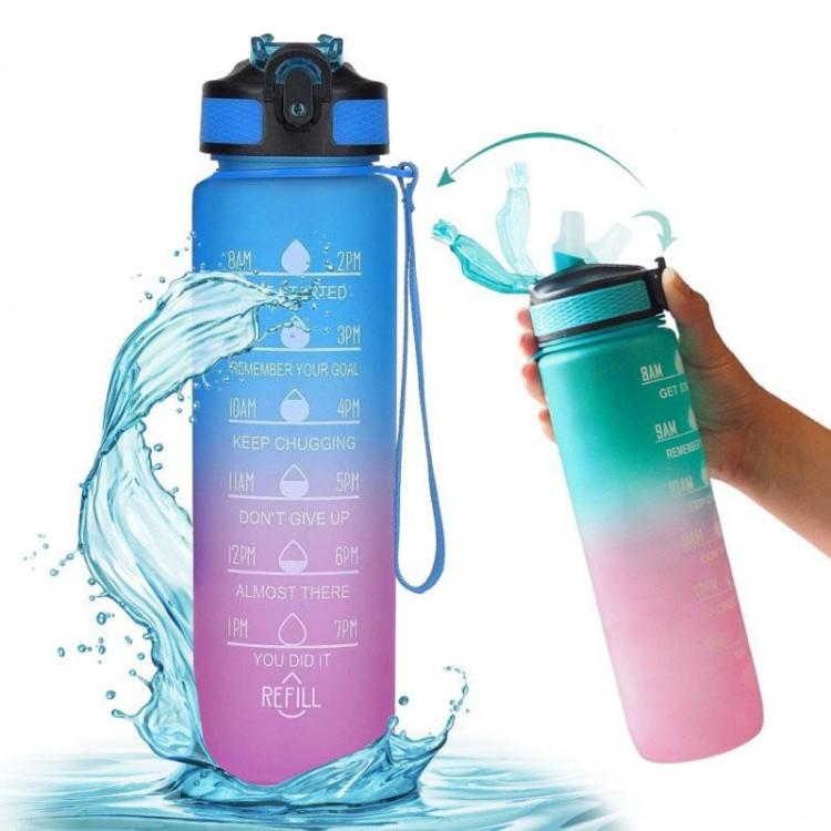 Kék-rózsaszín ombre palack motivációs skálával