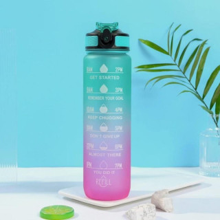 Zöld-rózsaszín ombre palack motivációs skálával