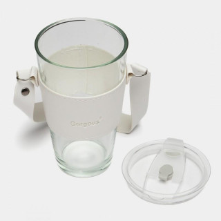 Fehér üvegpohár szívószállal és fedéllel - 450 ml