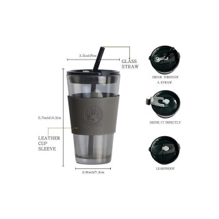 Fehér üvegpohár szívószállal és fedéllel - 450 ml