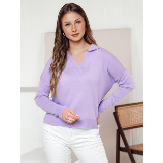 Női lila oversize pulóver gallérral MY2416