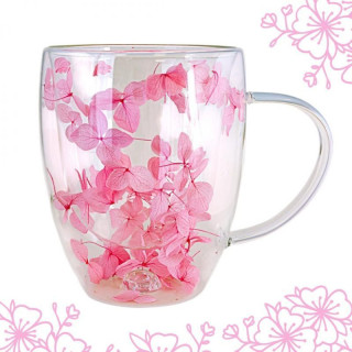 Termosz bögre rózsaszín hortenzia virágokkal - 300 ml