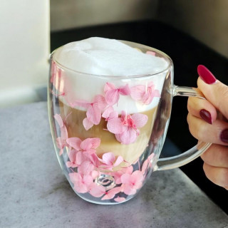 Termosz bögre rózsaszín hortenzia virágokkal - 300 ml